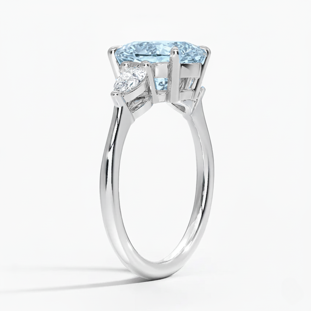 Trilogy Fancy Colored Lab Diamond Ring (Pear Side Diamonds) in White Gold 18K