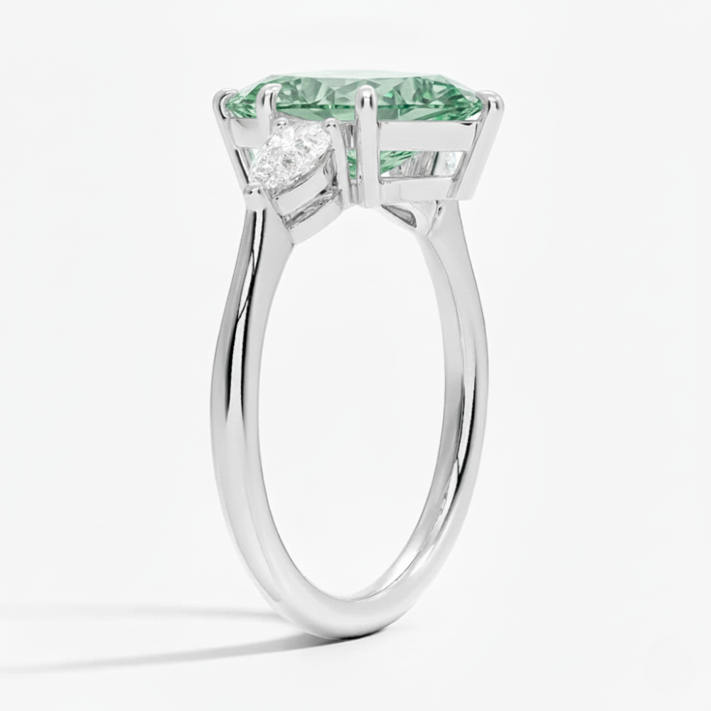 Trilogy Fancy Colored Lab Diamond Ring (Pear Side Diamonds) in White Gold 18K
