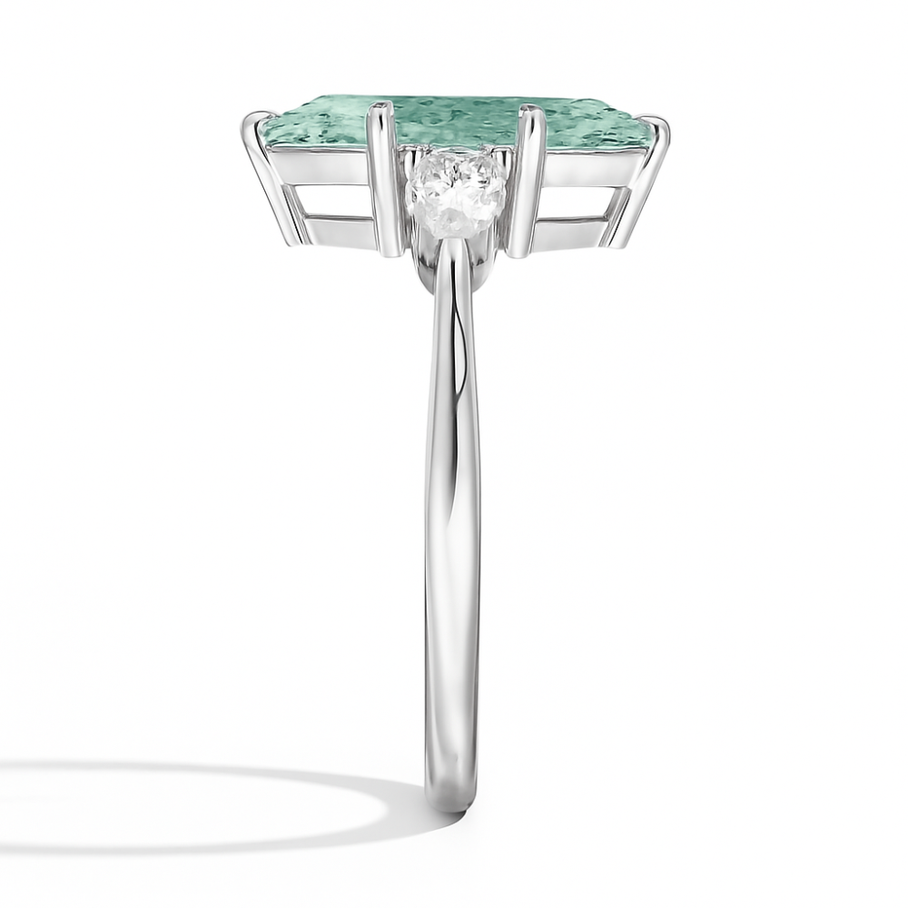 Trilogy Fancy Colored Lab Diamond Ring (Pear Side Diamonds) in White Gold 18K