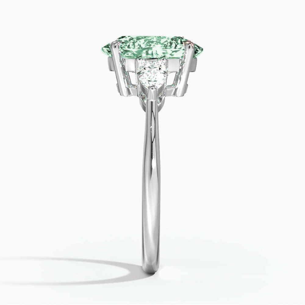 Trilogy Fancy Colored Lab Diamond Ring (Pear Side Diamonds) in White Gold 18K