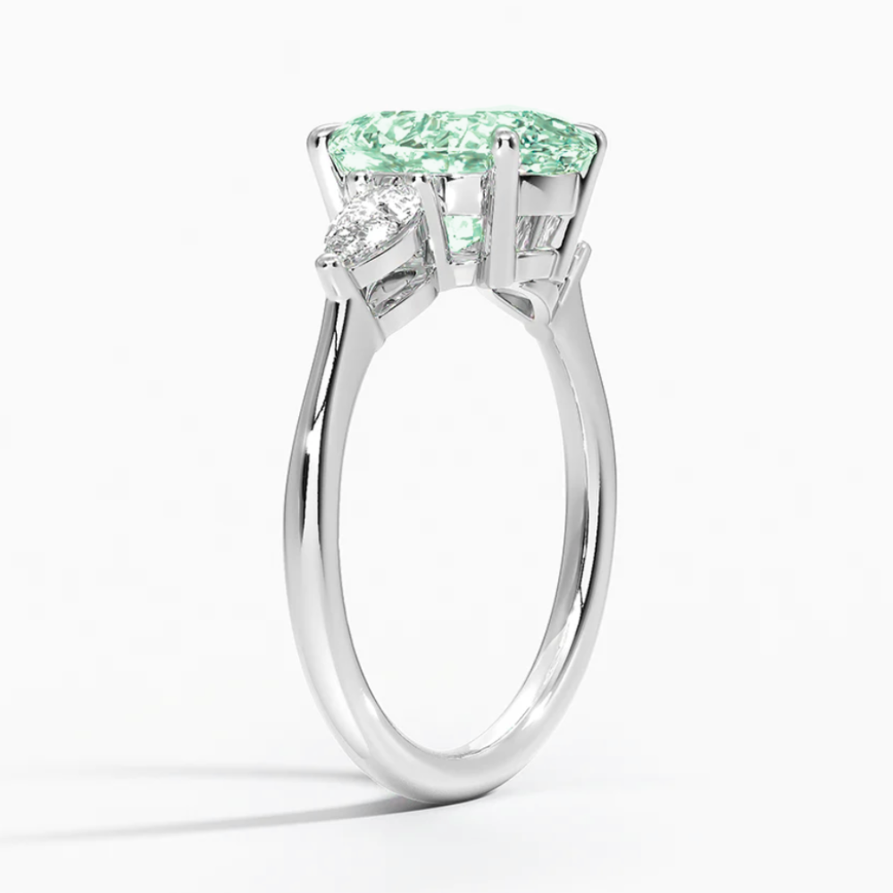 Trilogy Fancy Colored Lab Diamond Ring (Pear Side Diamonds) in White Gold 18K