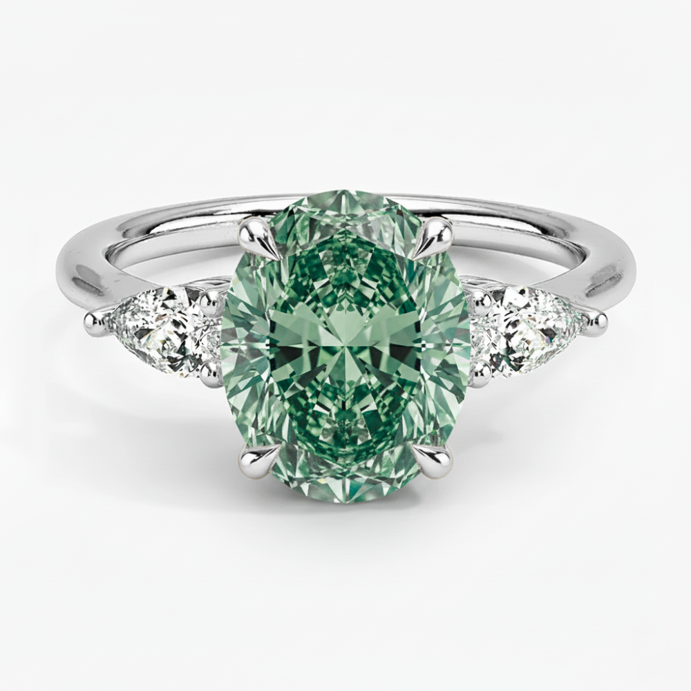Trilogy Fancy Colored Lab Diamond Ring (Pear Side Diamonds) in White Gold 18K