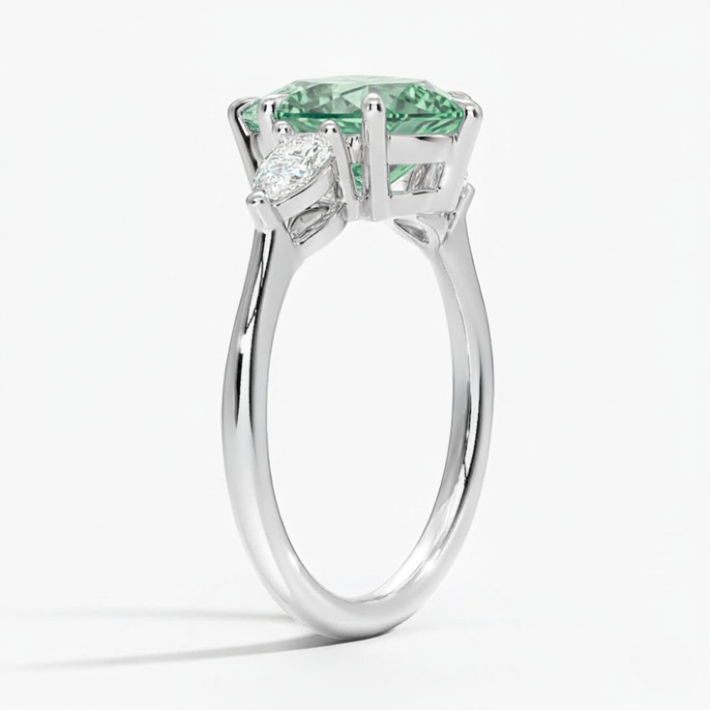 Trilogy Fancy Colored Lab Diamond Ring (Pear Side Diamonds) in White Gold 18K