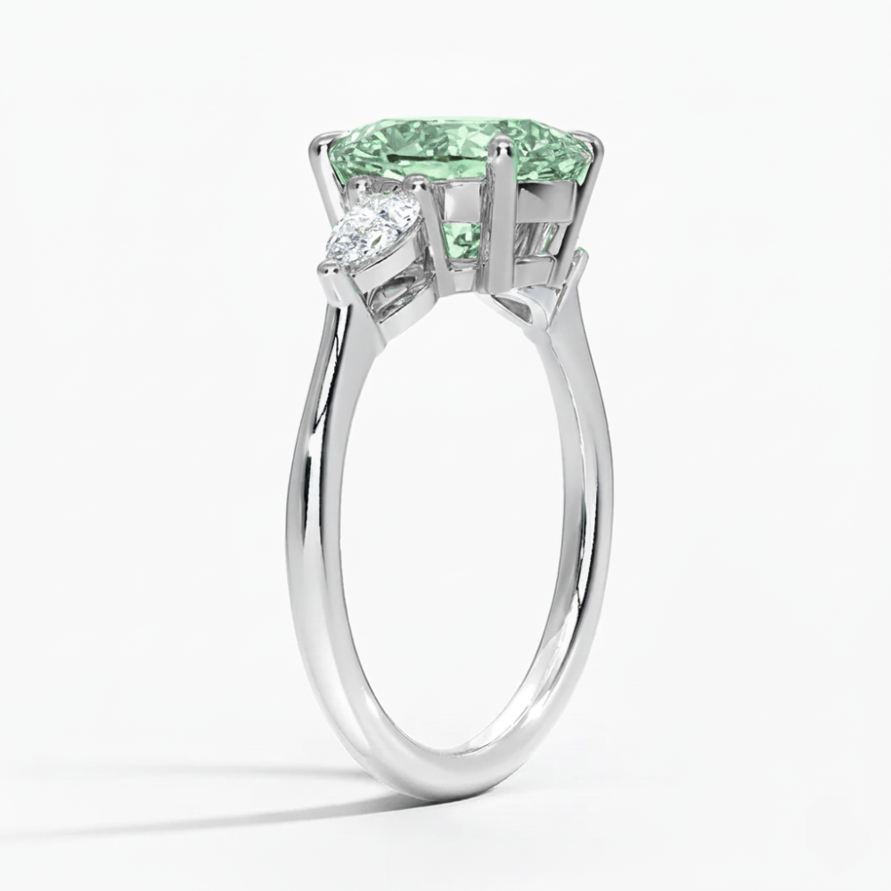 Trilogy Fancy Colored Lab Diamond Ring (Pear Side Diamonds) in White Gold 18K