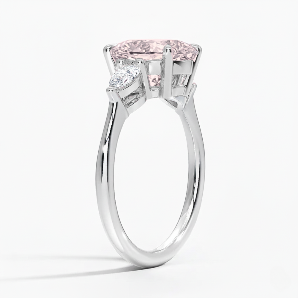 Trilogy Fancy Colored Lab Diamond Ring (Pear Side Diamonds) in White Gold 18K