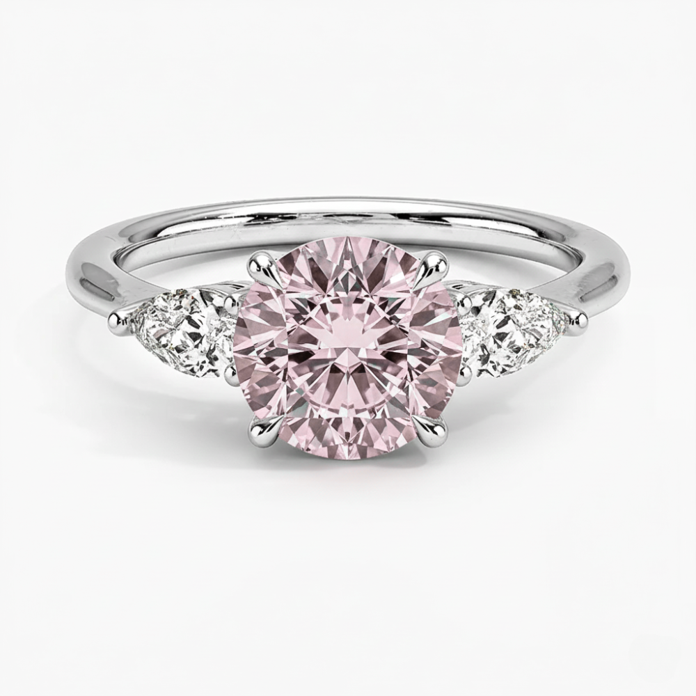 Trilogy Fancy Colored Lab Diamond Ring (Pear Side Diamonds) in White Gold 18K