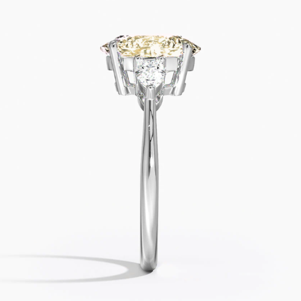 Trilogy Fancy Colored Lab Diamond Ring (Pear Side Diamonds) in White Gold 18K