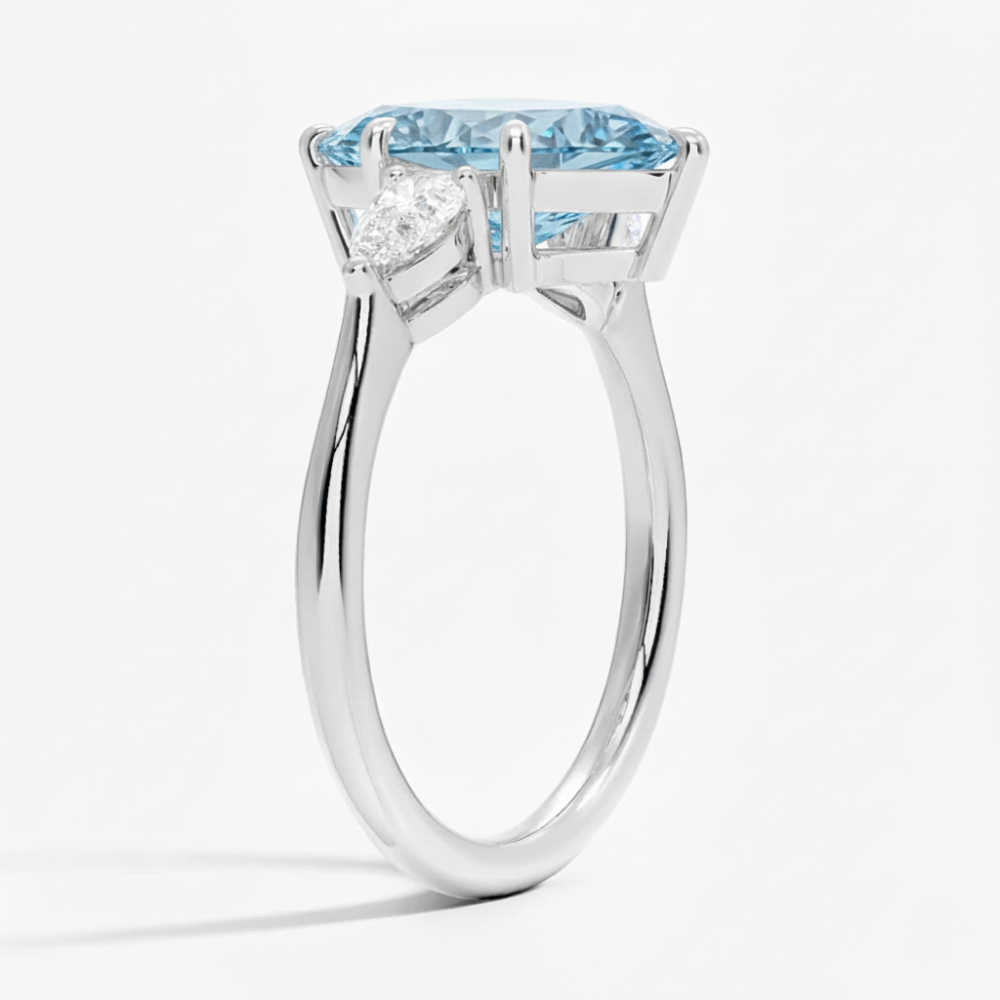 Trilogy Fancy Colored Lab Diamond Ring (Pear Side Diamonds) in White Gold 18K
