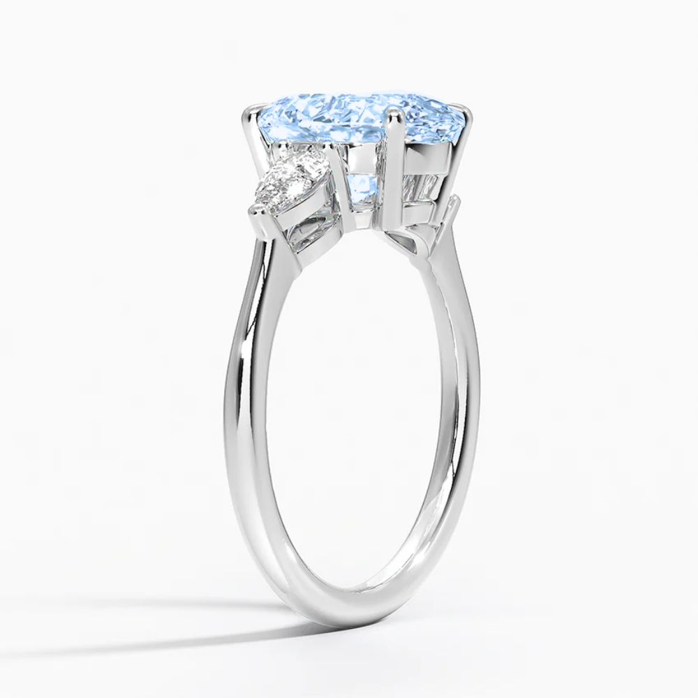 Trilogy Fancy Colored Lab Diamond Ring (Pear Side Diamonds) in White Gold 18K