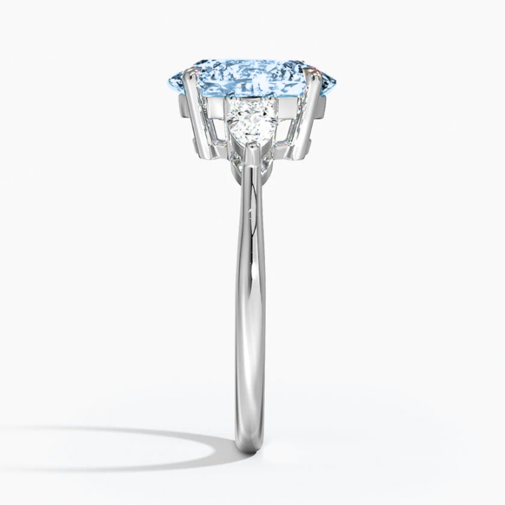 Trilogy Fancy Colored Lab Diamond Ring (Pear Side Diamonds) in White Gold 18K