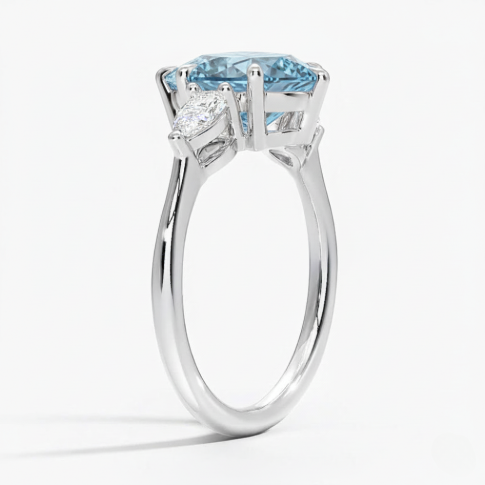 Trilogy Fancy Colored Lab Diamond Ring (Pear Side Diamonds) in White Gold 18K