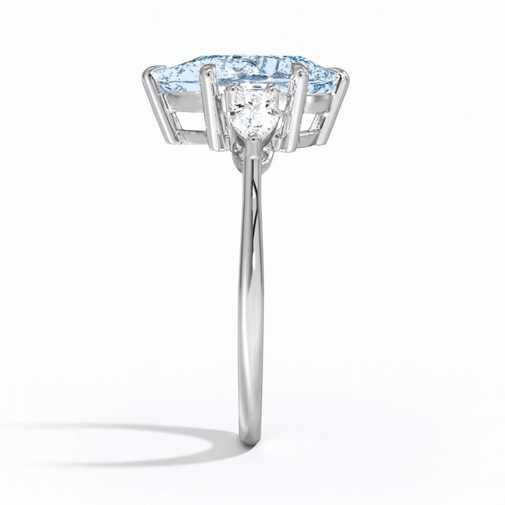 Trilogy Fancy Colored Lab Diamond Ring (Pear Side Diamonds) in White Gold 18K