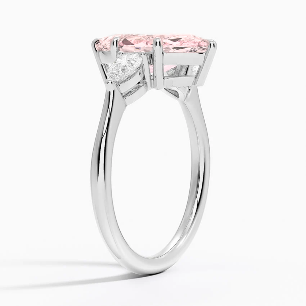 Trilogy Fancy Colored Lab Diamond Ring (Pear Side Diamonds) in White Gold 18K