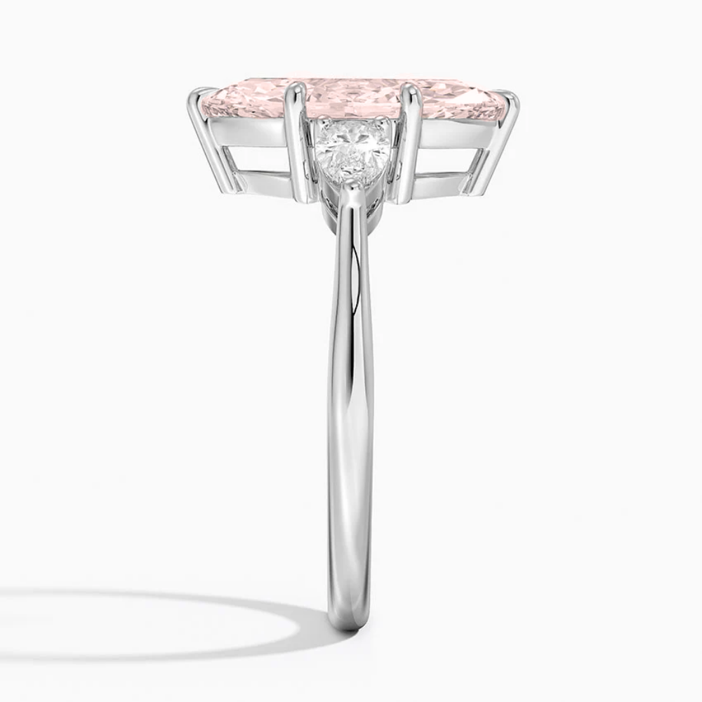 Trilogy Fancy Colored Lab Diamond Ring (Pear Side Diamonds) in White Gold 18K