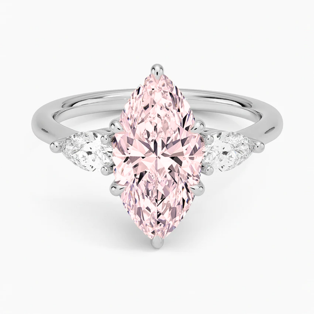 Trilogy Fancy Colored Lab Diamond Ring (Pear Side Diamonds) in White Gold 18K