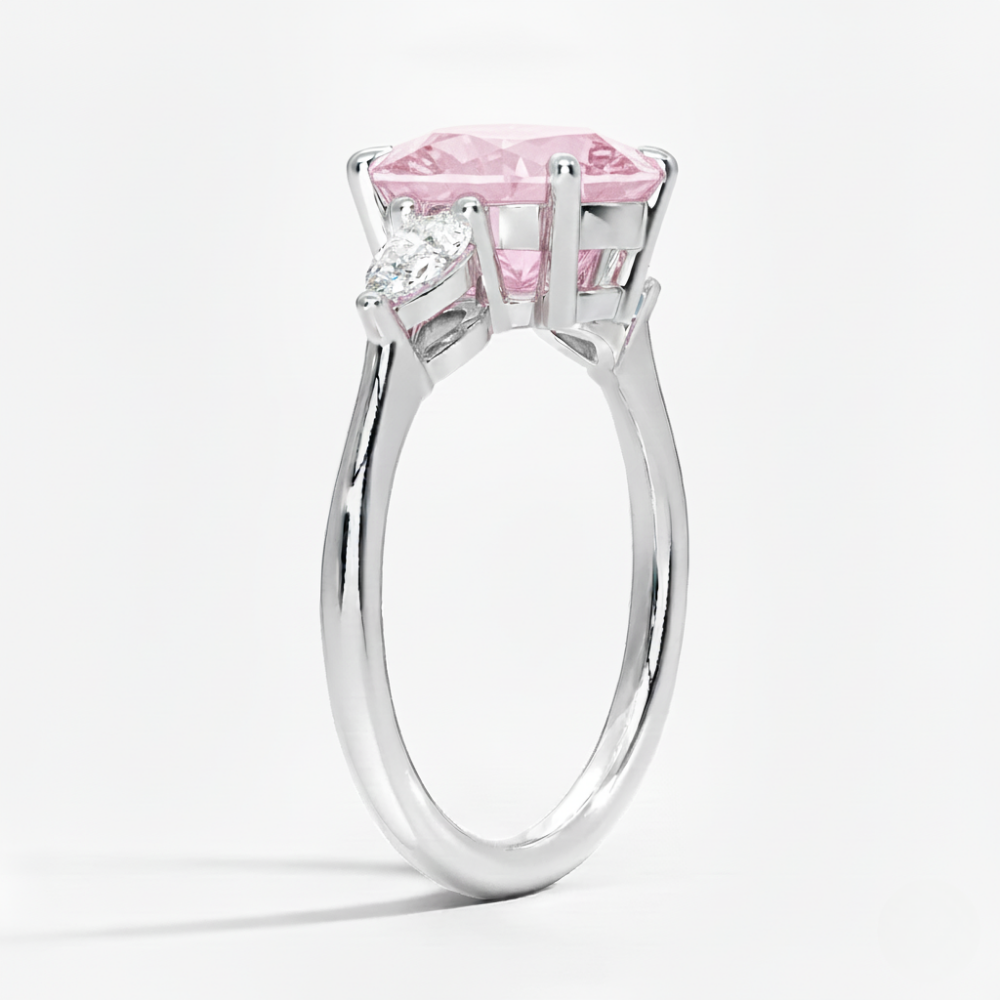 Trilogy Fancy Colored Lab Diamond Ring (Pear Side Diamonds) in White Gold 18K