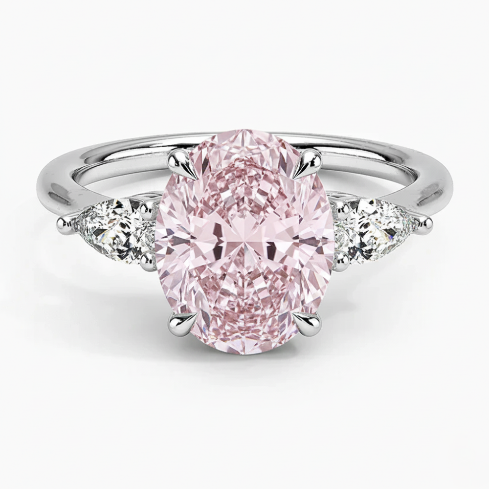 Trilogy Fancy Colored Lab Diamond Ring (Pear Side Diamonds) in White Gold 18K