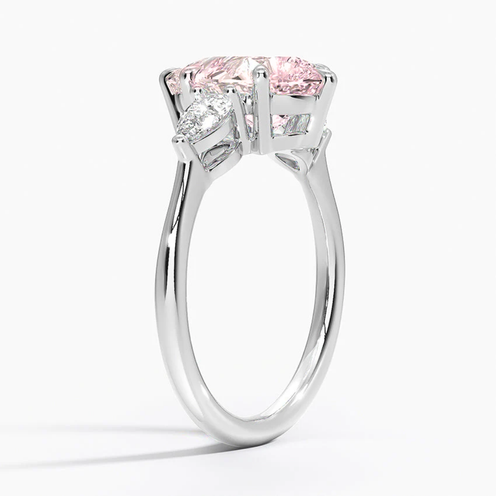 Trilogy Fancy Colored Lab Diamond Ring (Pear Side Diamonds) in White Gold 18K