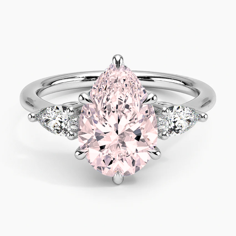 Trilogy Fancy Colored Lab Diamond Ring (Pear Side Diamonds) in White Gold 18K