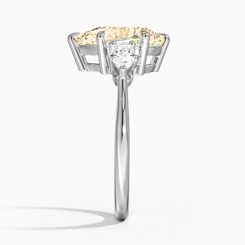 Trilogy Fancy Colored Lab Diamond Ring (Pear Side Diamonds) in White Gold 18K