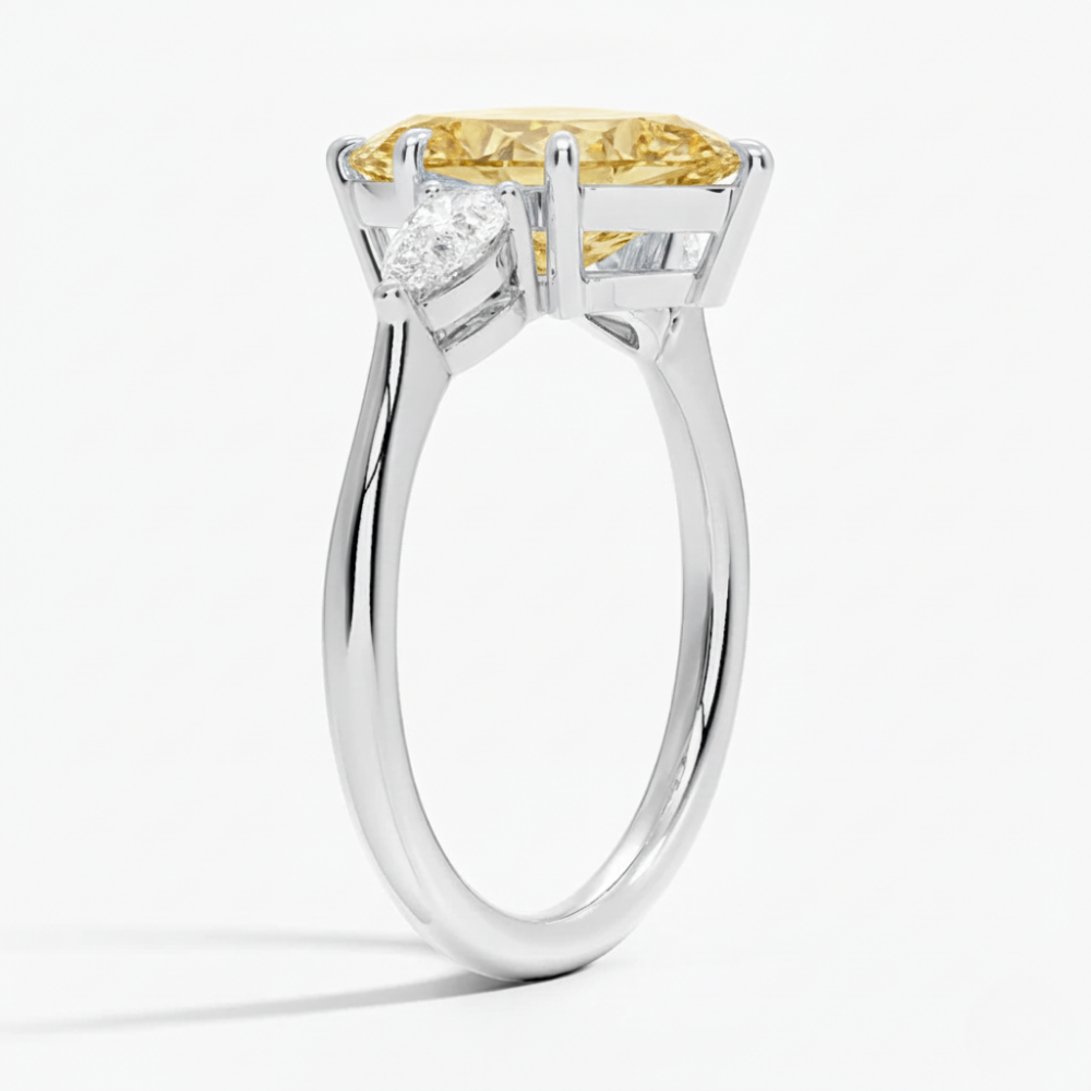 Trilogy Fancy Colored Lab Diamond Ring (Pear Side Diamonds) in White Gold 18K
