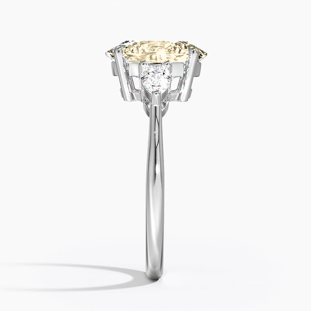 Trilogy Fancy Colored Lab Diamond Ring (Pear Side Diamonds) in White Gold 18K