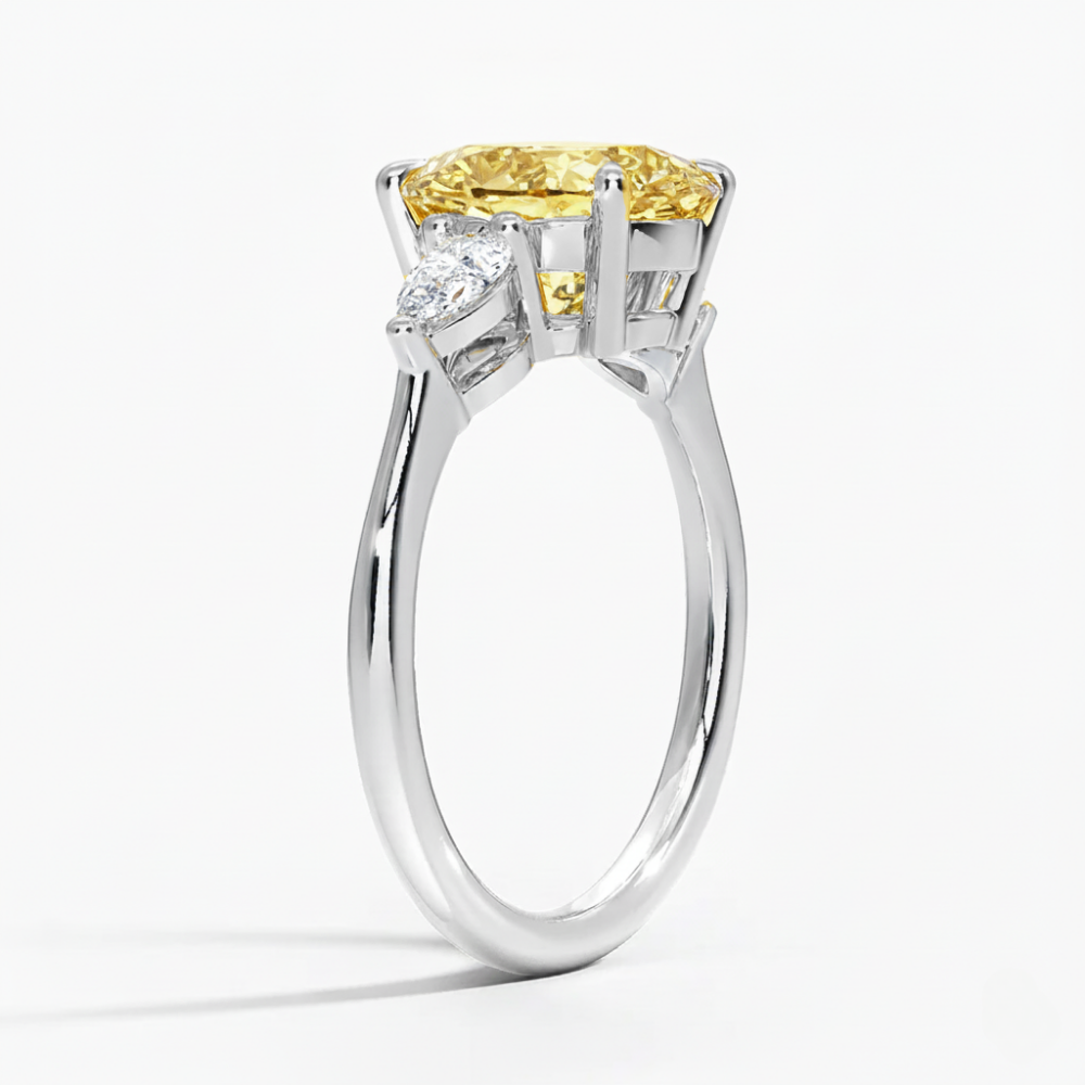 Trilogy Fancy Colored Lab Diamond Ring (Pear Side Diamonds) in White Gold 18K