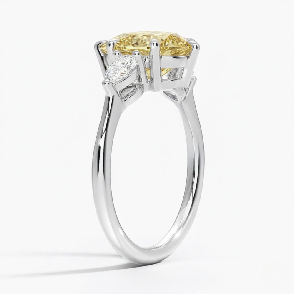 Trilogy Fancy Colored Lab Diamond Ring (Pear Side Diamonds) in White Gold 18K