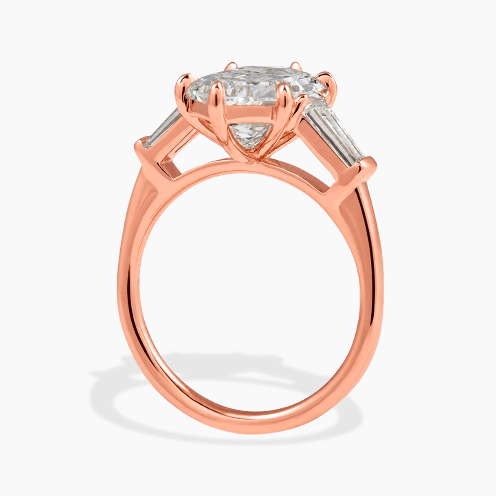 Trilogy (Baguette Side Diamonds) Hexagon Lab Diamond Engagement Ring in 18K Gold