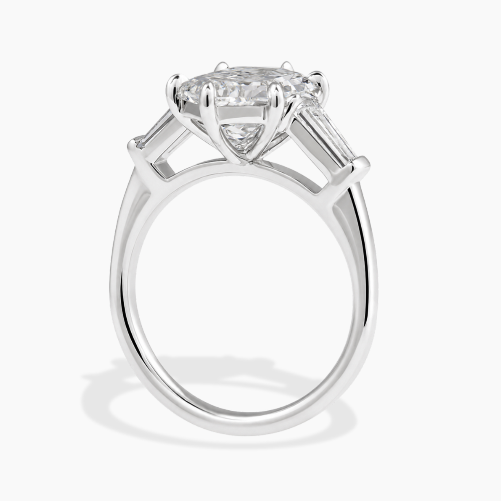 Trilogy (Baguette Side Diamonds) Hexagon Lab Diamond Engagement Ring in 18K Gold