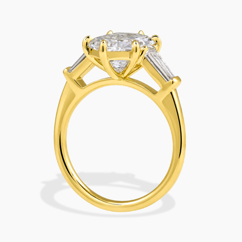 Trilogy (Baguette Side Diamonds) Hexagon Lab Diamond Engagement Ring in 18K Gold