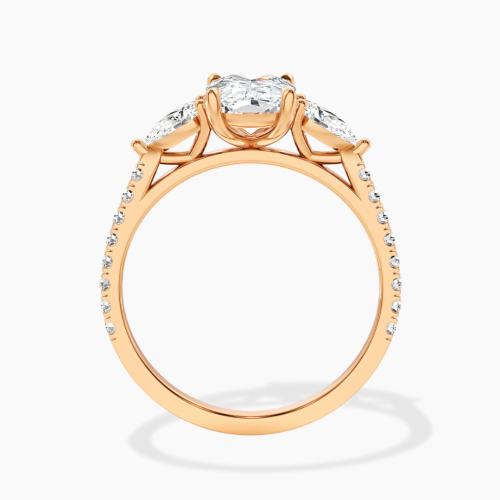 Trilogy Pave Cushion (Pear Side Stones) Lab Grown Diamond Engagement Ring in 18K Gold