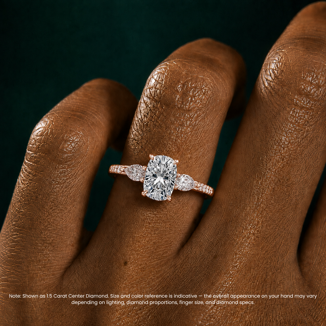 Trilogy Pave Cushion (Pear Side Stones) Lab Grown Diamond Engagement Ring in 18K Gold