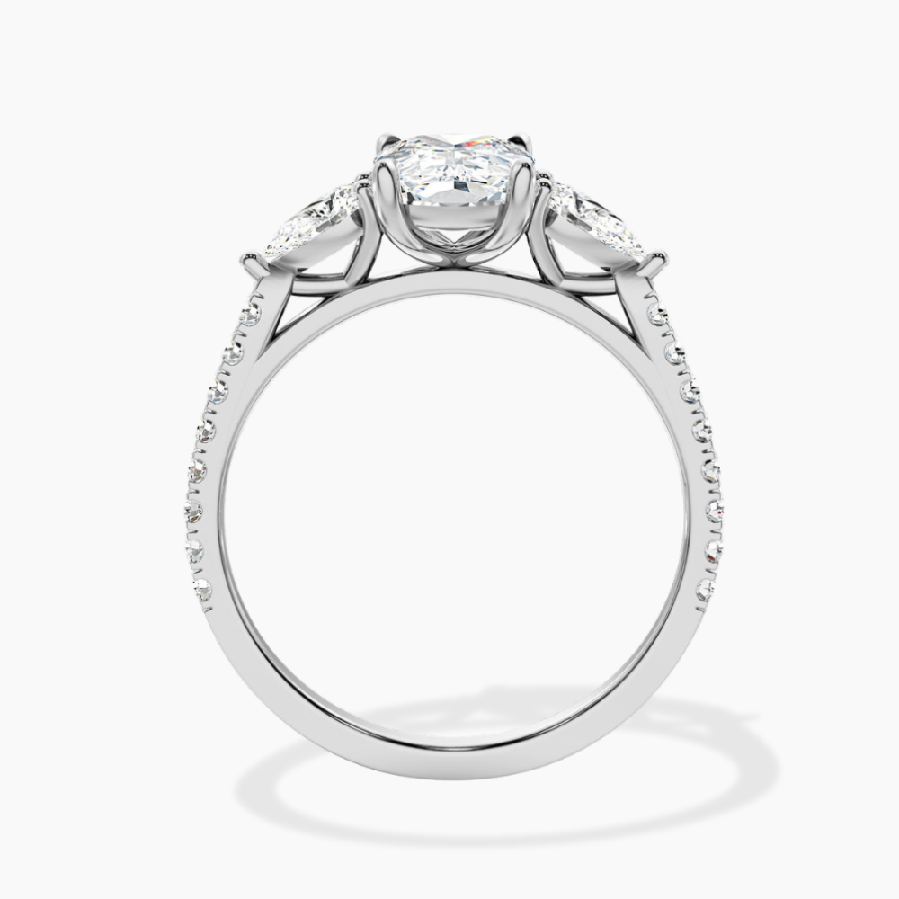 Trilogy Pave Cushion (Pear Side Stones) Lab Grown Diamond Engagement Ring in 18K Gold