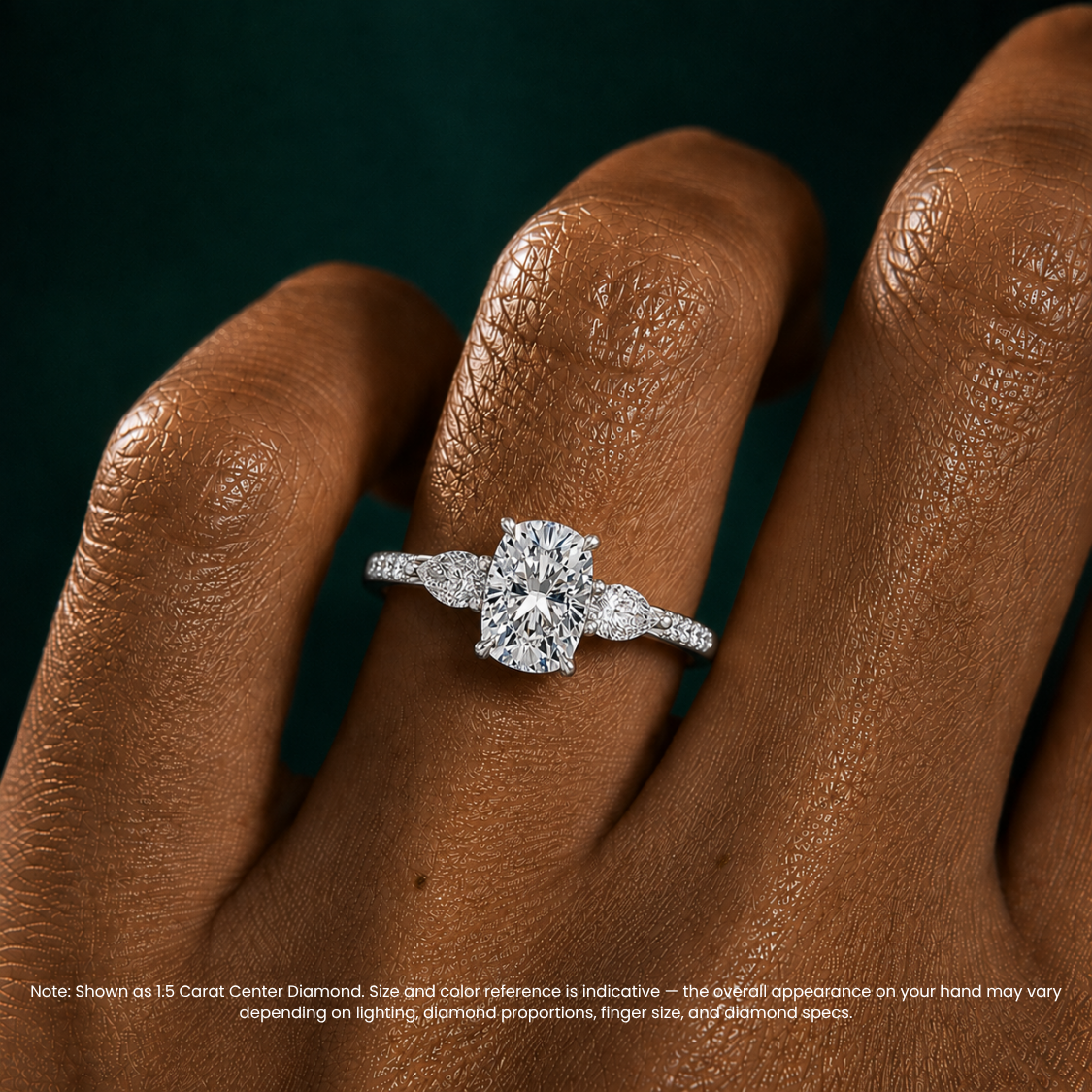 Trilogy Pave Cushion (Pear Side Stones) Lab Grown Diamond Engagement Ring in 18K Gold