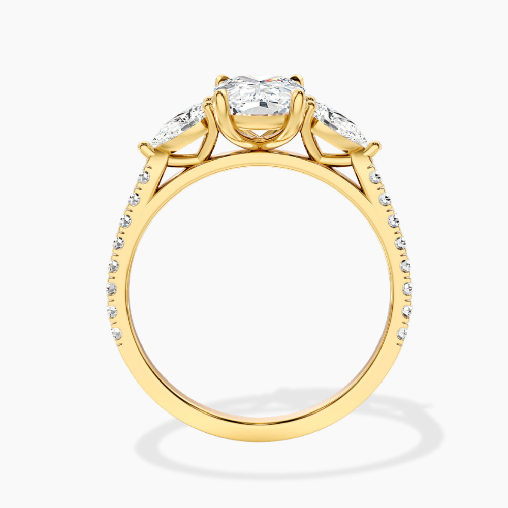 Trilogy Pave Cushion (Pear Side Stones) Lab Grown Diamond Engagement Ring in 18K Gold