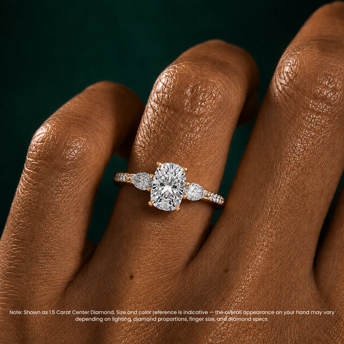Trilogy Pave Cushion (Pear Side Stones) Lab Grown Diamond Engagement Ring in 18K Gold
