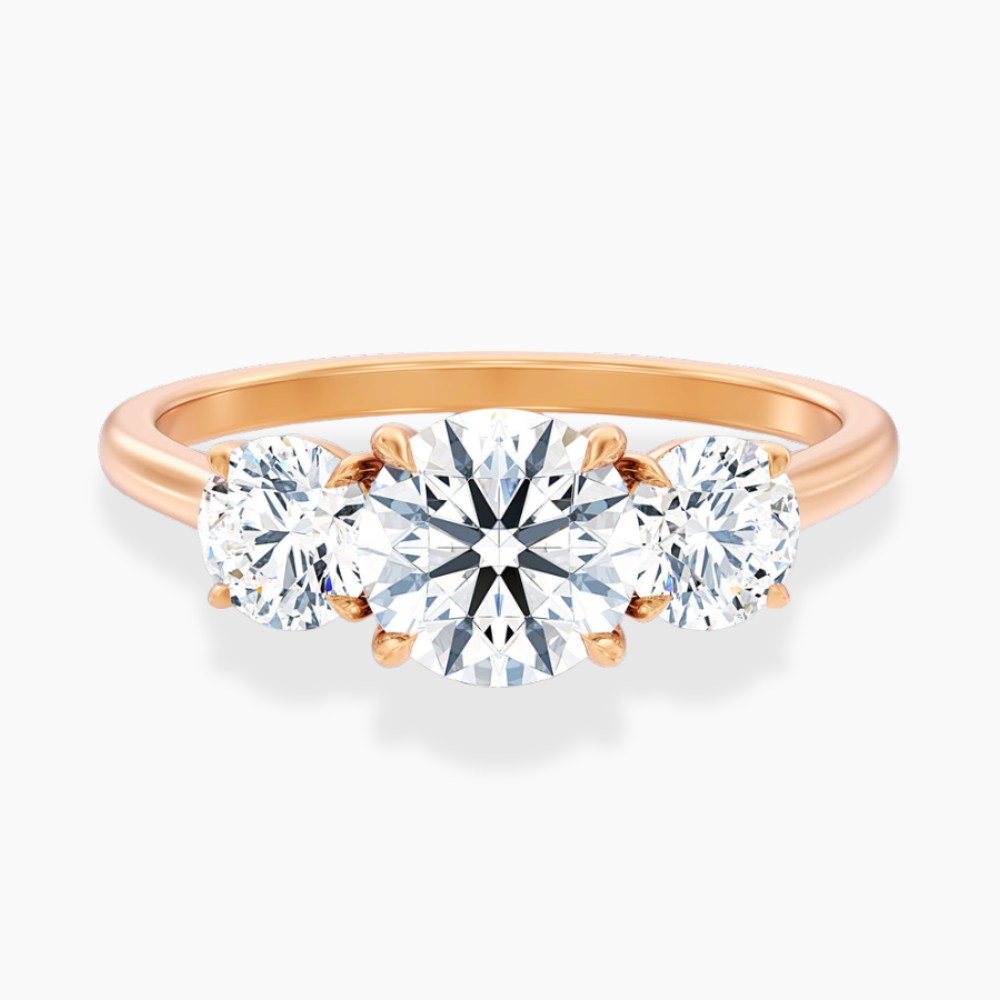 Trilogy (Round Side Stones) Round Lab Diamond Engagement Ring in 18K Gold