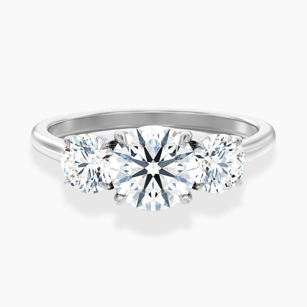 Trilogy (Round Side Stones) Round Lab Diamond Engagement Ring in 18K Gold