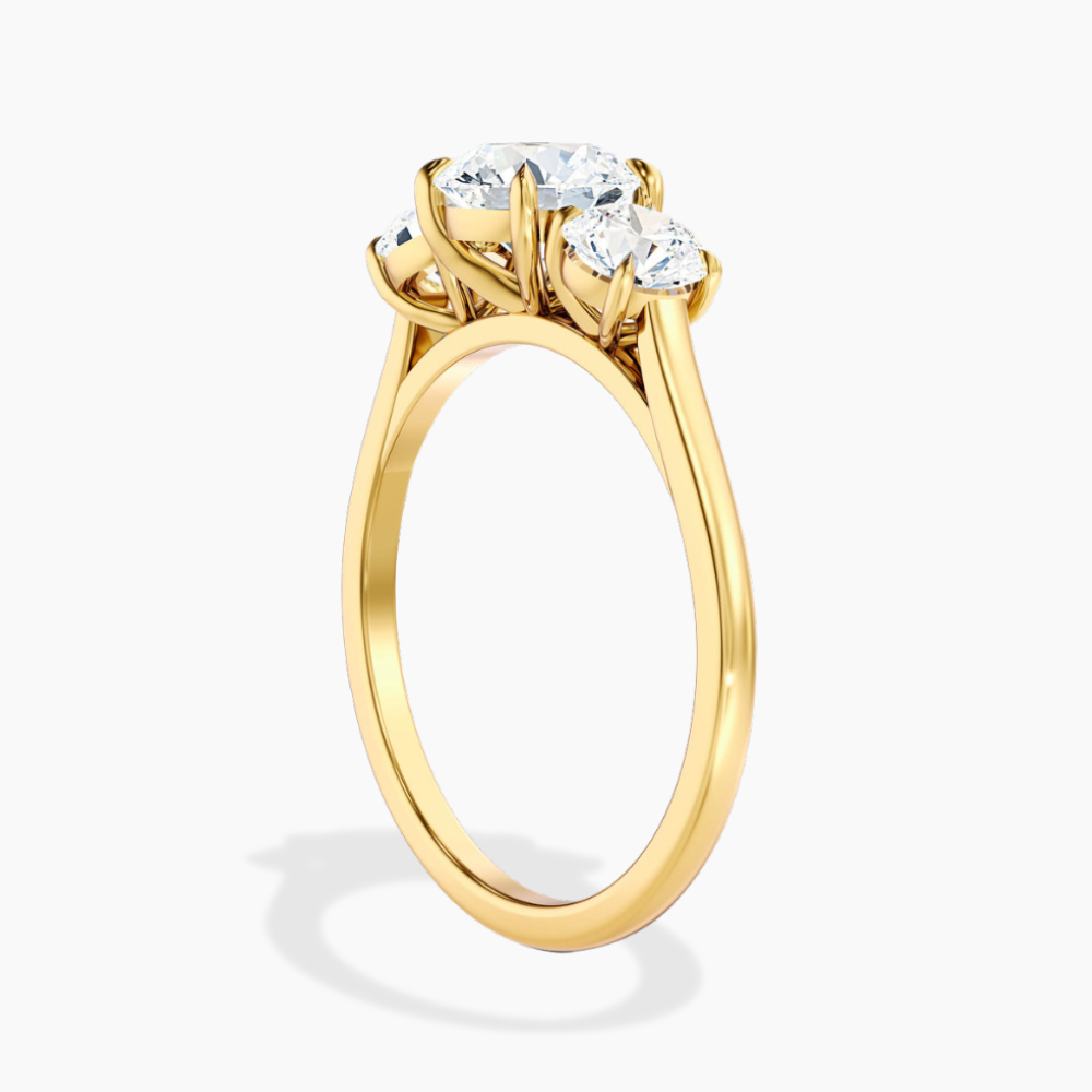 Trilogy (Round Side Stones) Round Lab Diamond Engagement Ring in 18K Gold