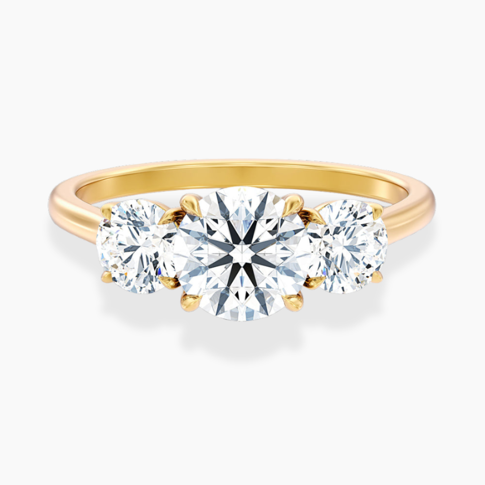 Trilogy (Round Side Stones) Round Lab Diamond Engagement Ring in 18K Gold