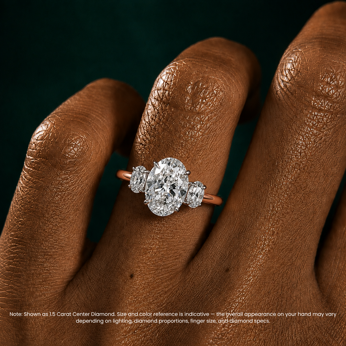 Trilogy Two Tone (Oval Side Diamonds) Oval Lab Diamond Engagement Ring in 18K Gold