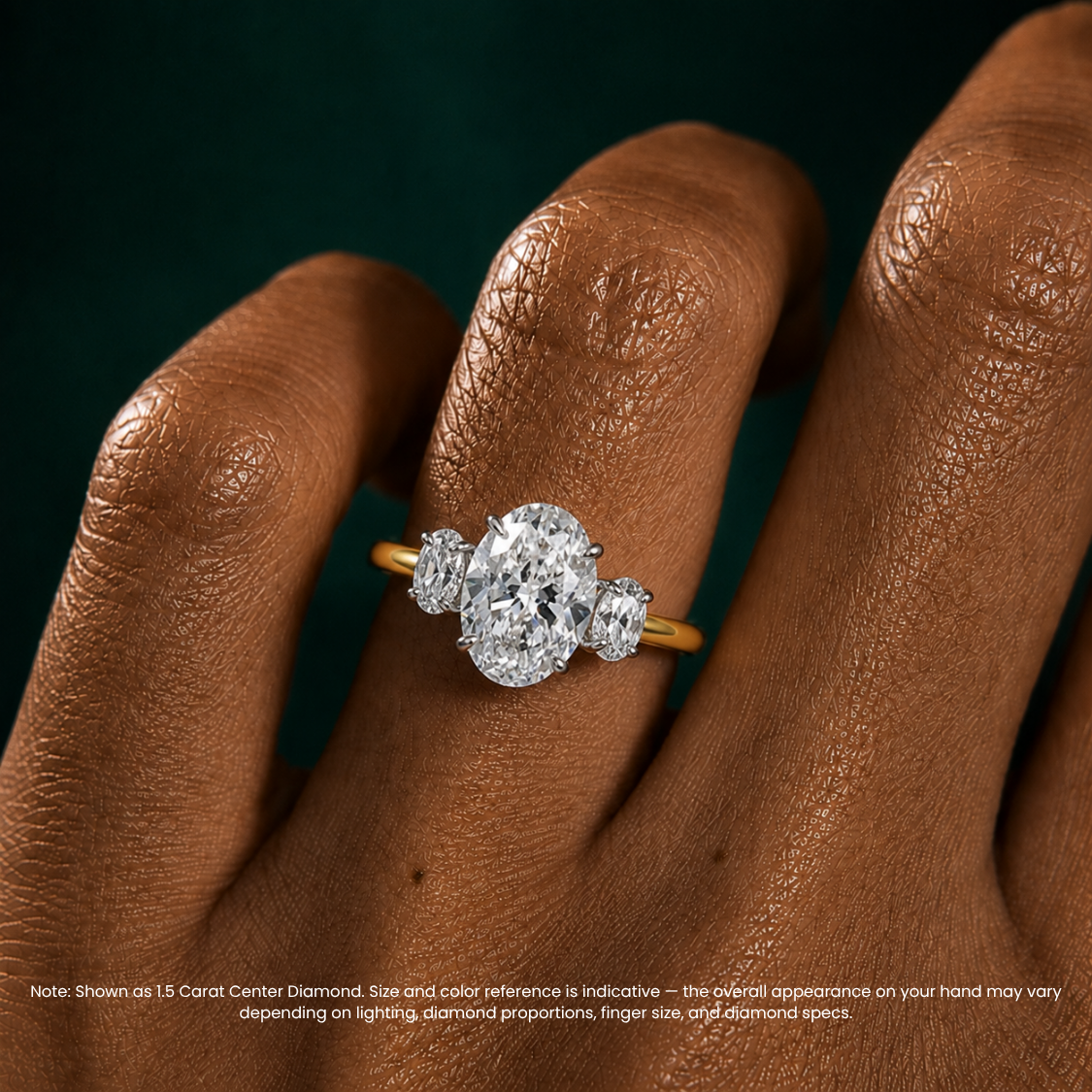 Trilogy Two Tone (Oval Side Diamonds) Oval Lab Diamond Engagement Ring in 18K Gold