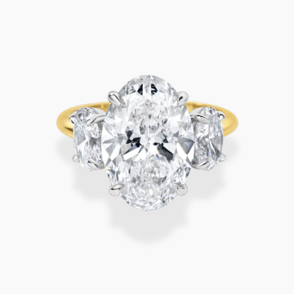 Trilogy Two Tone (Oval Side Diamonds) Oval Lab Diamond Engagement Ring in 18K Gold
