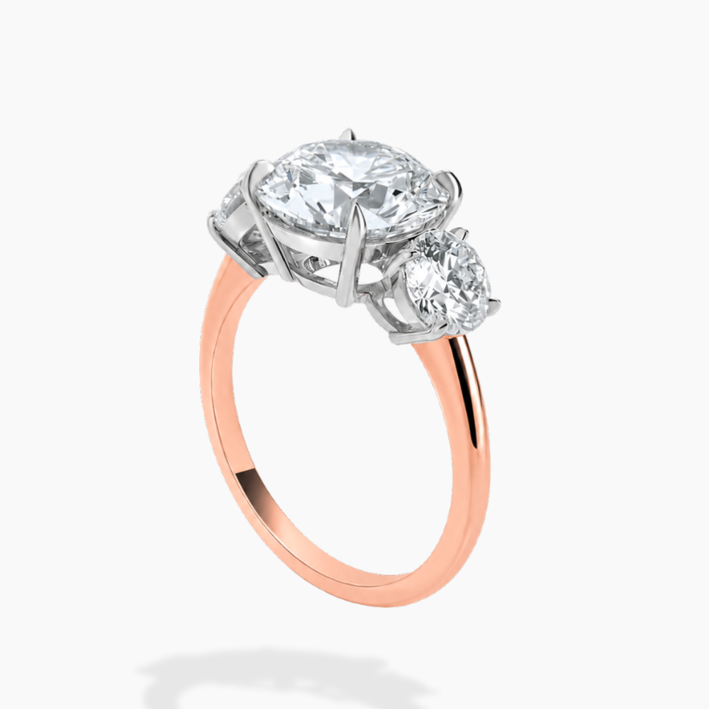 Trilogy Two Tone (Round Side Diamonds) Round Lab Diamond Engagement Ring in 18K Gold