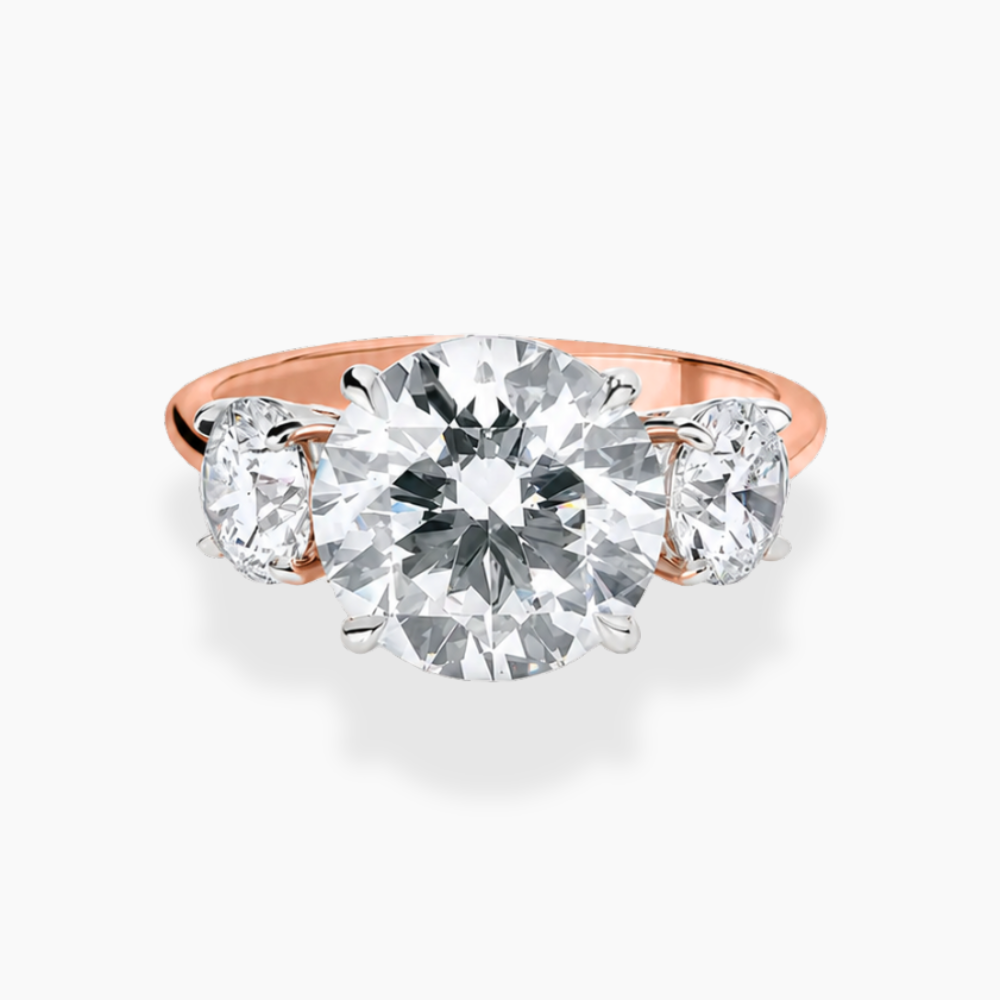 Trilogy Two Tone (Round Side Diamonds) Round Lab Diamond Engagement Ring in 18K Gold