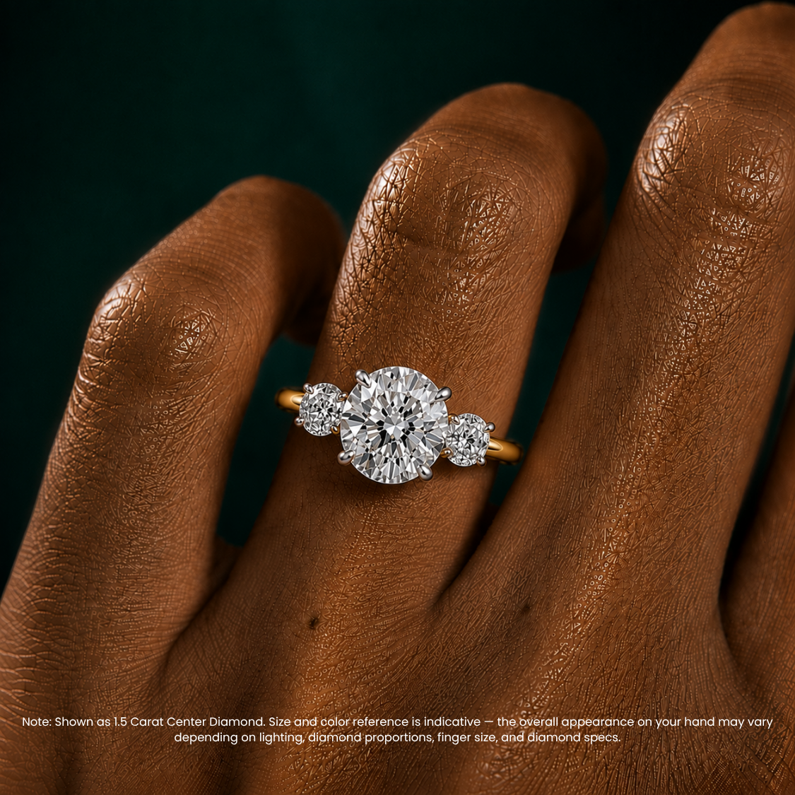 Trilogy Two Tone (Round Side Diamonds) Round Lab Diamond Engagement Ring in 18K Gold