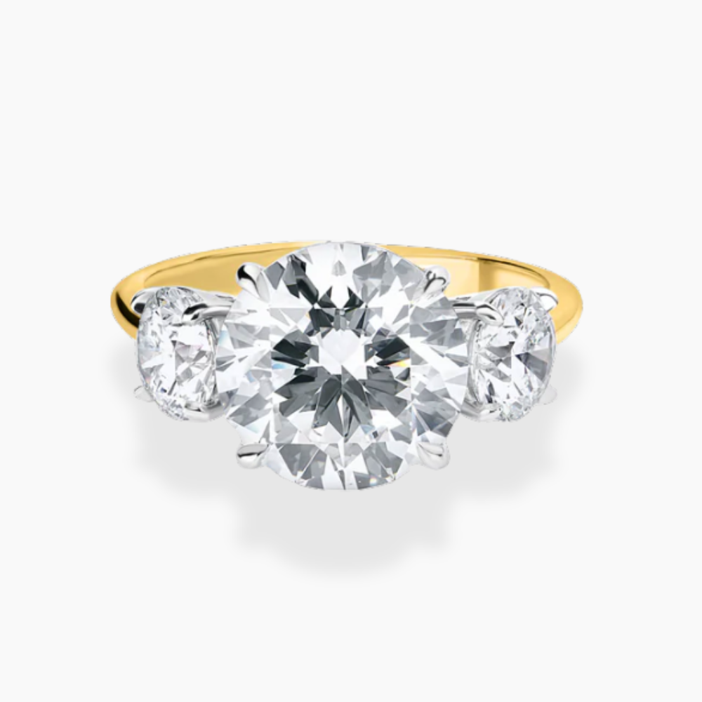 Trilogy Two Tone (Round Side Diamonds) Round Lab Diamond Engagement Ring in 18K Gold