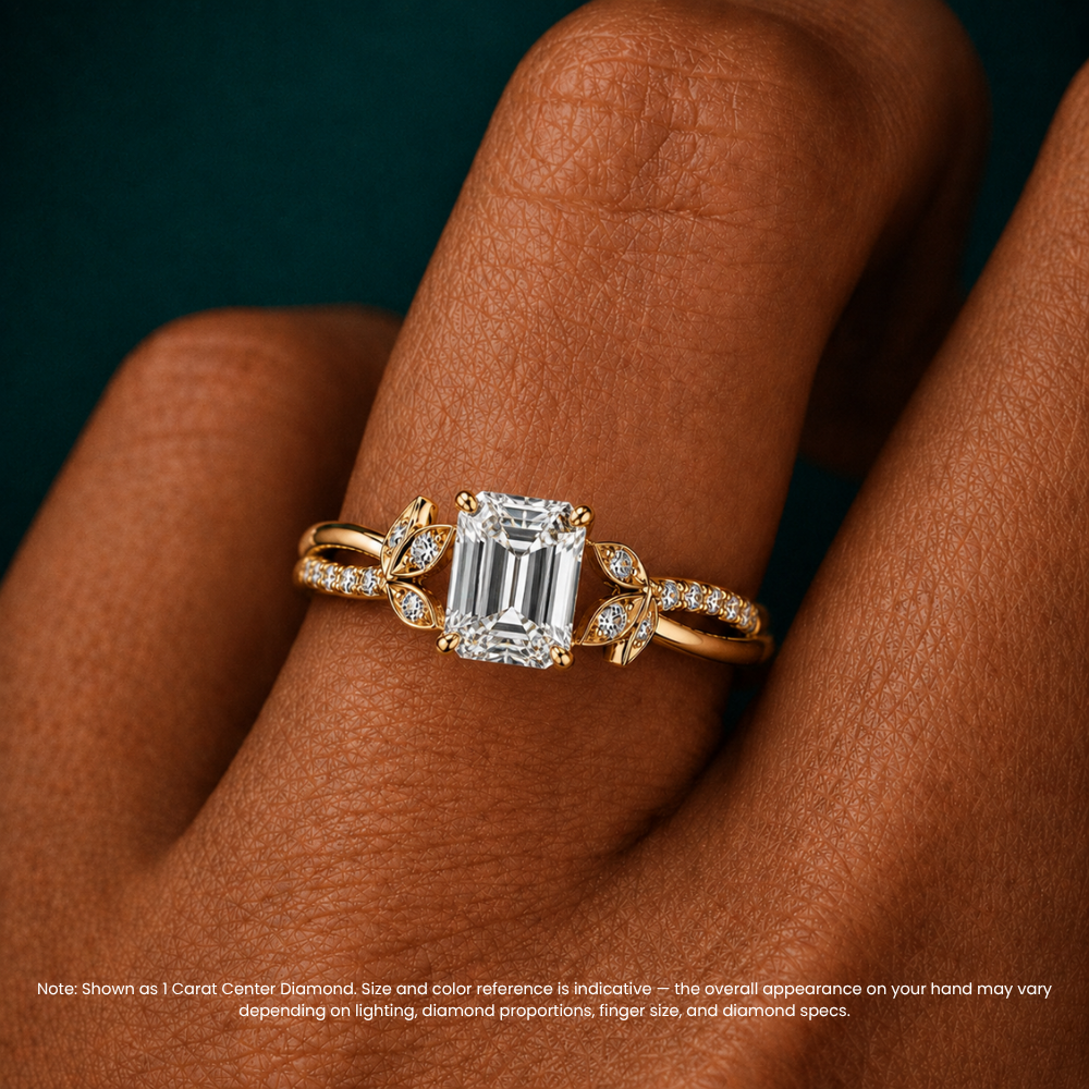Veronica Twisted Accents Lab Grown Diamond Engagement Ring in 18K Gold - Emerald