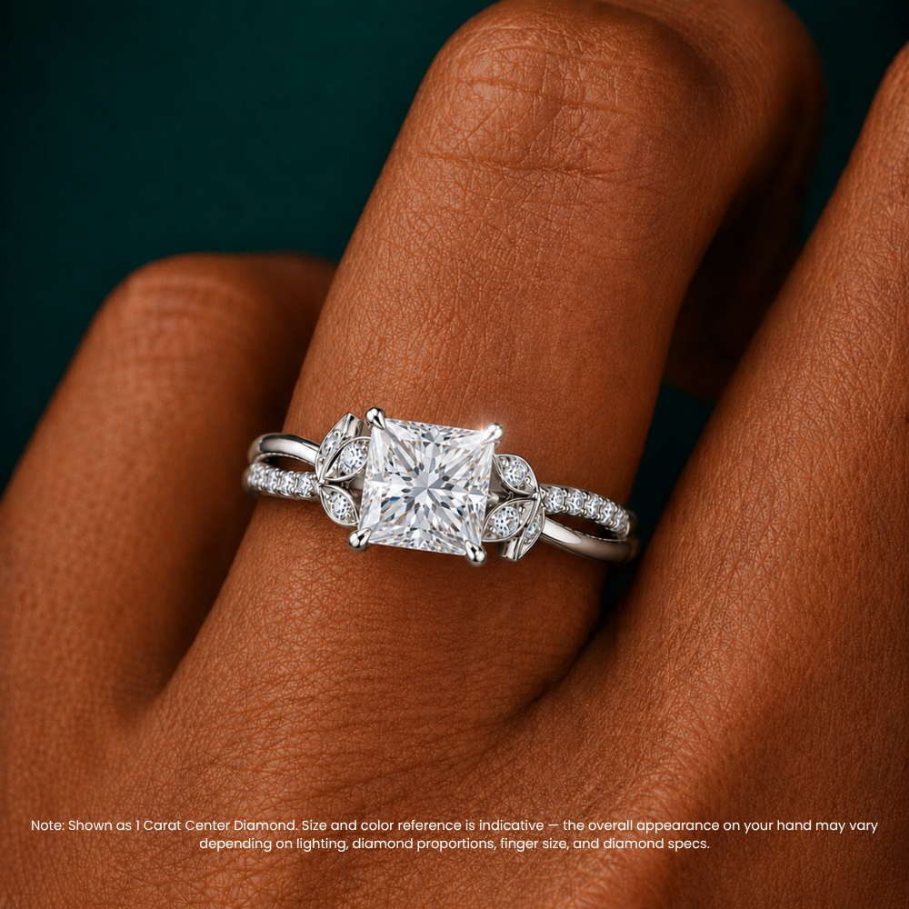 Veronica Twisted Accents Lab Grown Diamond Engagement Ring in 18K Gold - Princess